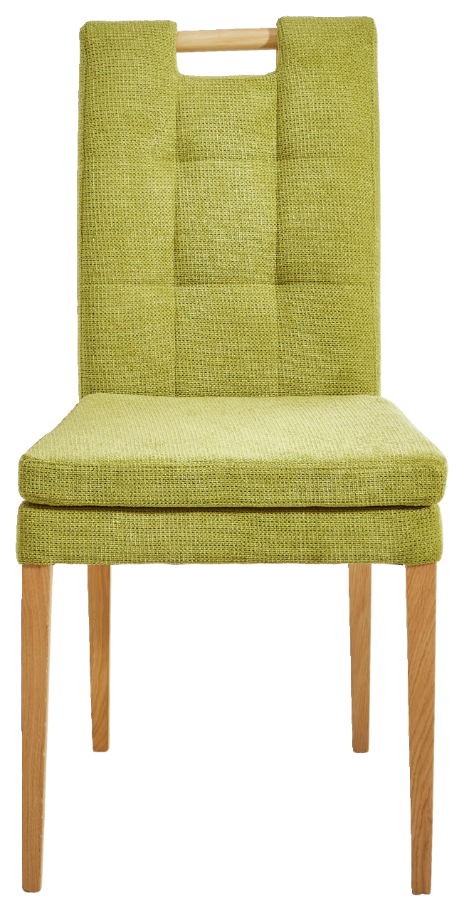 Cantus Stuhl BARCELONA Moderner Stuhl mit grünem Stoffbezug und Holzbeinen, Frontalansicht