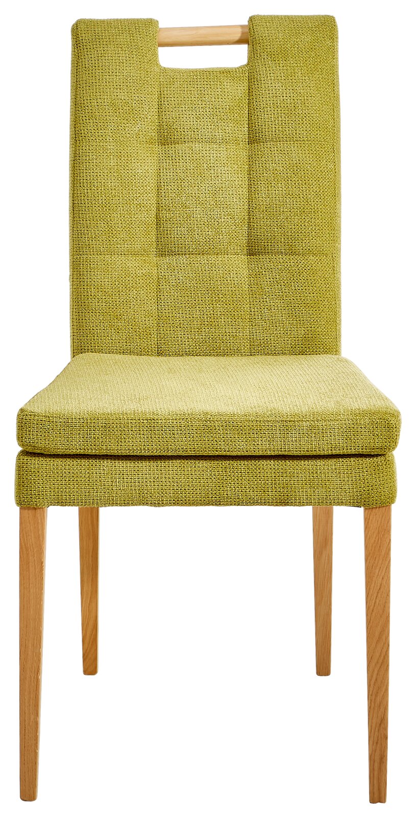 Cantus Stuhl BARCELONA Moderner Stuhl mit grünem Stoffbezug und Holzbeinen, Frontalansicht