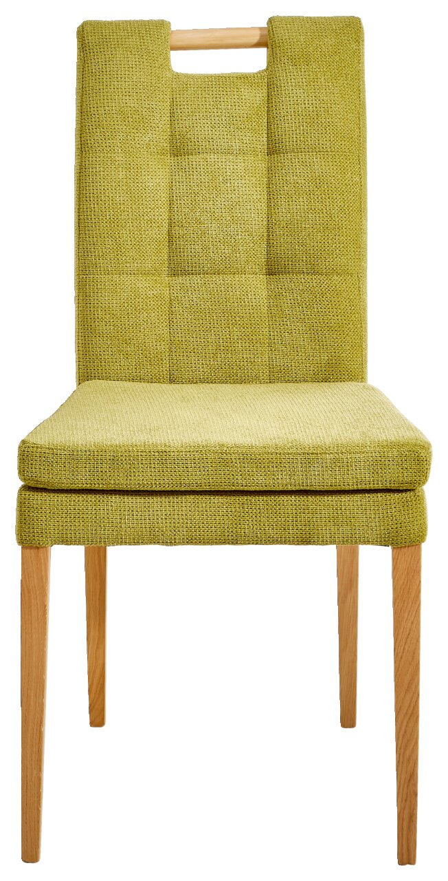 Cantus Stuhl BARCELONA Moderner Stuhl mit grünem Stoffbezug und Holzbeinen, Frontalansicht