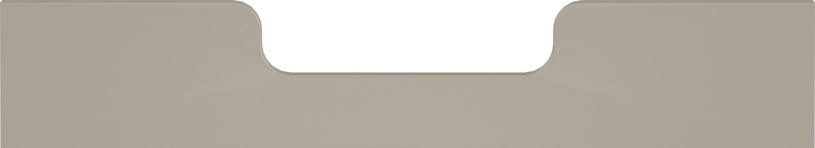 Frontale Ansicht einer hohen Umbauseite in neutralem Farbton mit abgerundeten Ecken und einer Aussparung in der Mitte.