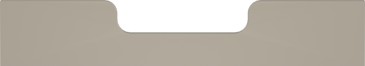 Frontale Ansicht einer hohen Umbauseite in neutralem Farbton mit abgerundeten Ecken und einer Aussparung in der Mitte.