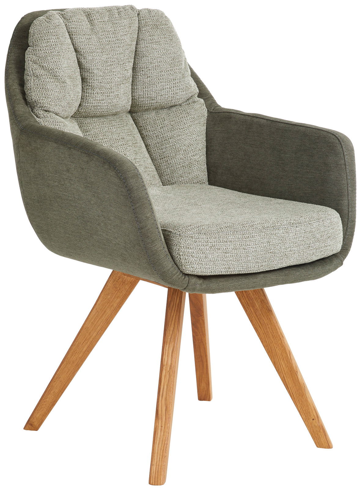 Linea Natura Sessel COZY Moderner Sessel mit grünem Stoffbezug und Holzbeinen, seitliche Perspektive