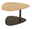 Moderner Couchtisch mit zweistufigem Design, obere Platte aus hellem Holz und untere Platte in dunklem Farbton, seitliche Perspektive