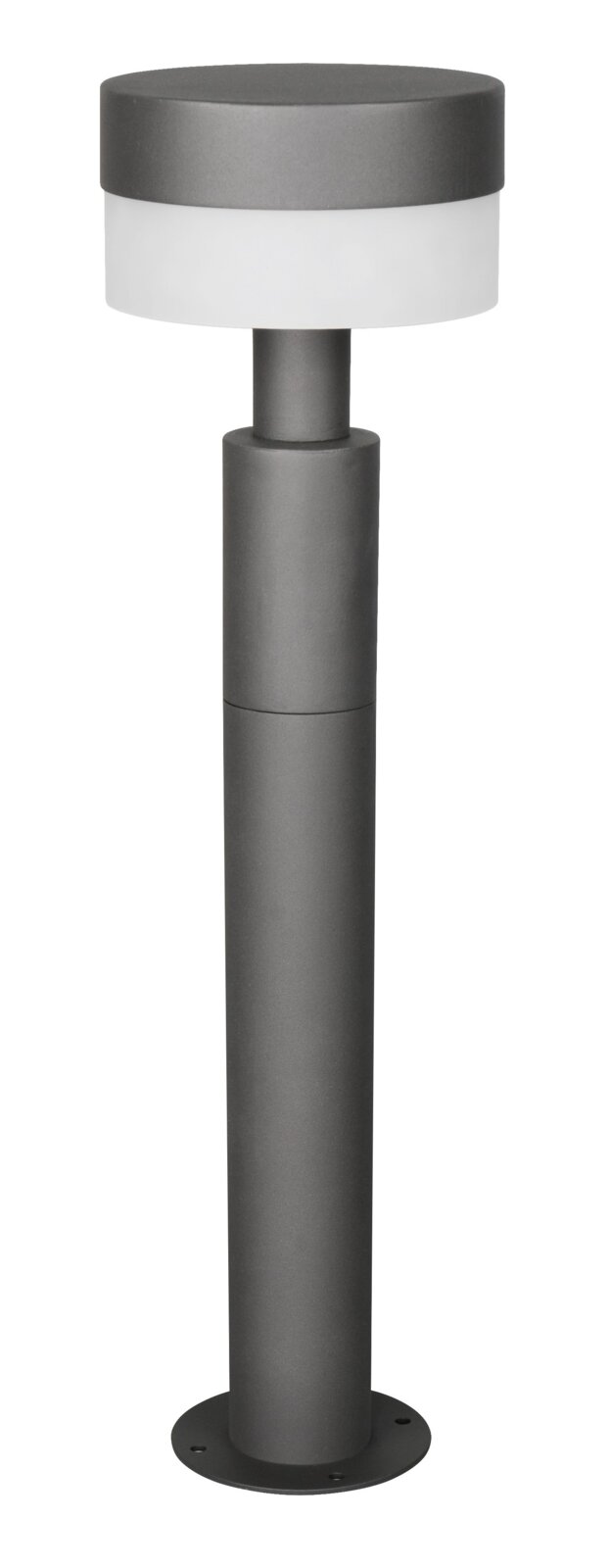 Moderne LED-Pollerleuchte in zylindrischer Form, seitliche Perspektive