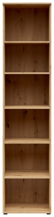 Holzregal mit fünf offenen Fächern, frontale Ansicht