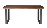 Moderner Esstisch aus Holz mit Metallbeinen, Frontalansicht