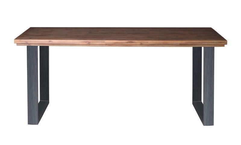 Moderner Esstisch aus Holz mit Metallbeinen, Frontalansicht