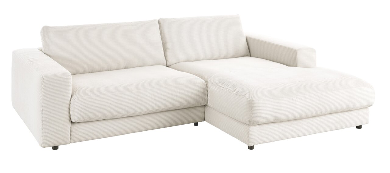 Pure Home Lifestyle Longchair-combinatie PURE 979 Beige longchair-set van stof, in perspectief gefotografeerd vanaf de linkervoorzijde.