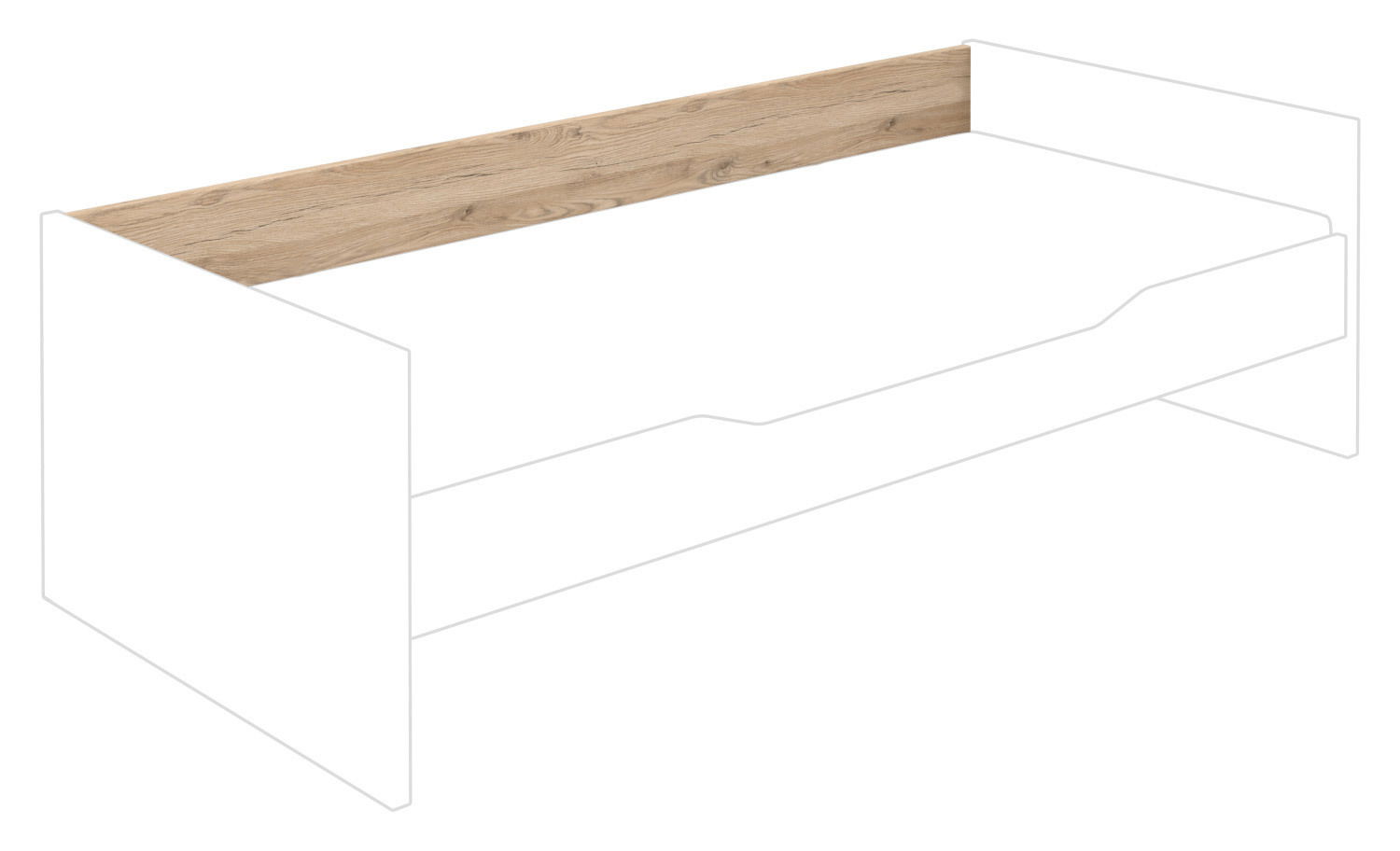 Rückansicht eines Bettes mit einer Holzrückwand in natürlicher Holzoptik