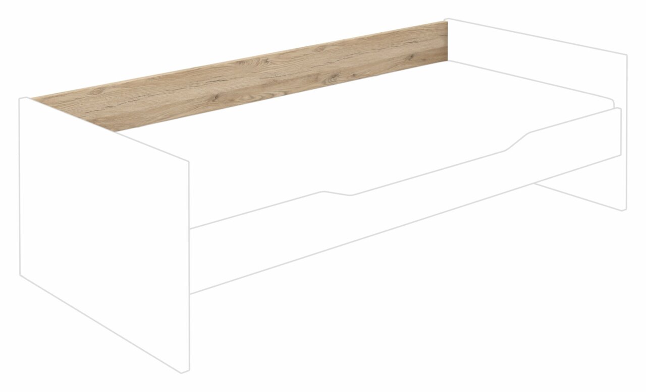 Achterkant van een bed met een houten achterwand in natuurlijke houtlook