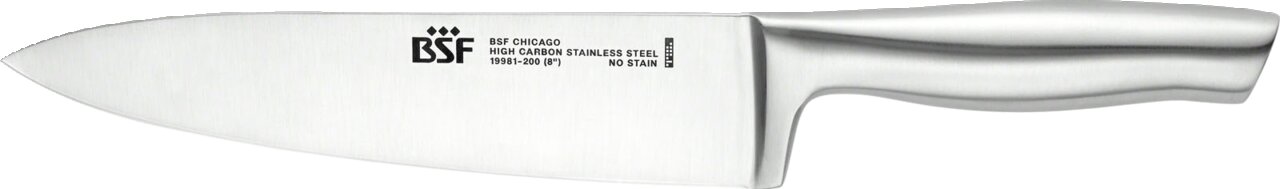 BSF Fleischmesser CHICAGO Kochmesser aus Edelstahl, seitliche Ansicht, mit BSF Chicago Gravur auf der Klinge.