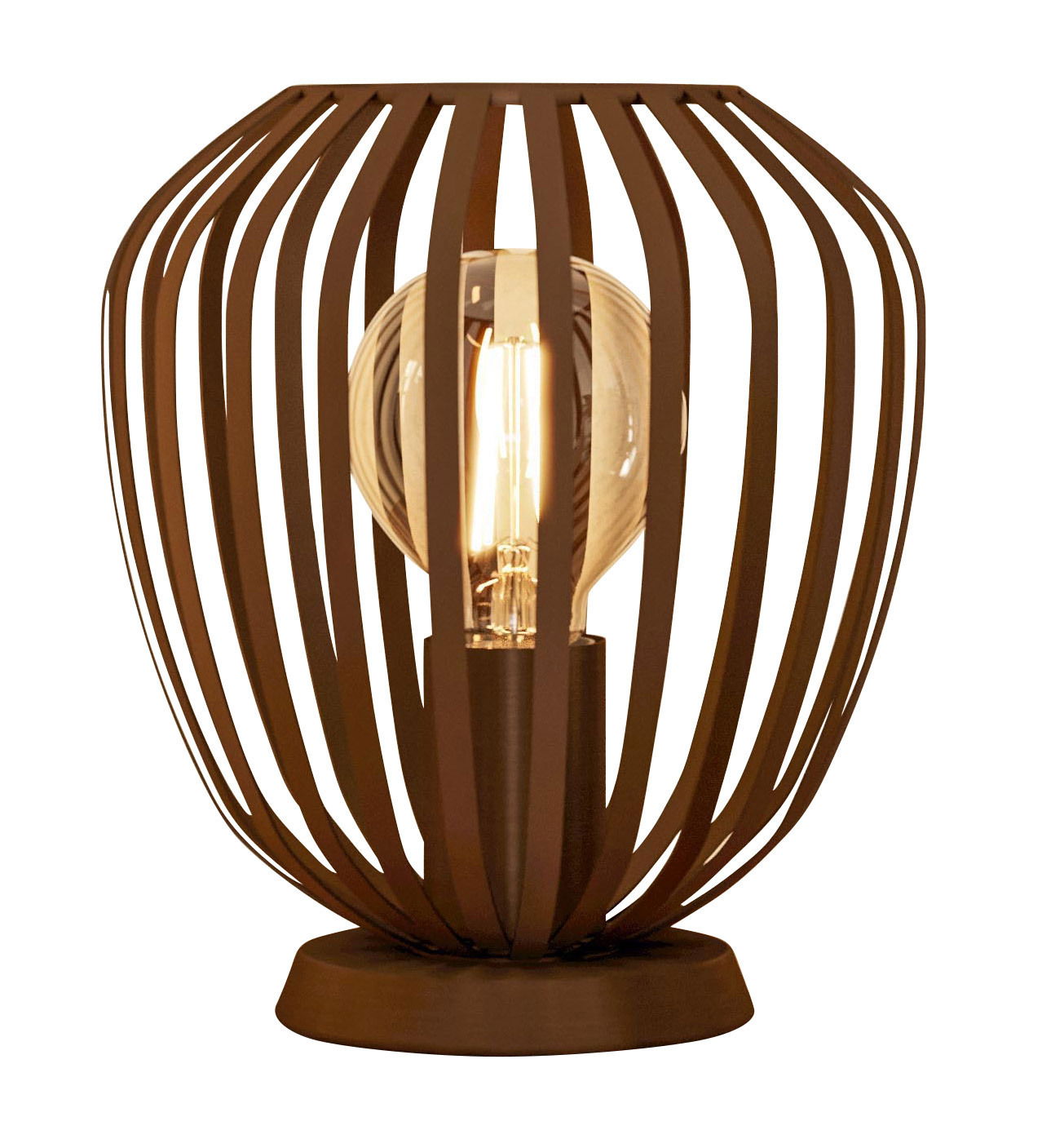 Eglo Leuchten Tischleuchte ESPINAL Moderne Tischleuchte ESPINAL mit braunem Metallgestell und sichtbarer Glühbirne, seitliche Perspektive