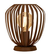 Moderne Tischleuchte ESPINAL mit braunem Metallgestell und sichtbarer Glühbirne, seitliche Perspektive