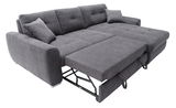 Graues Ecksofa mit ausziehbarer Schlaffunktion, seitliche Perspektive