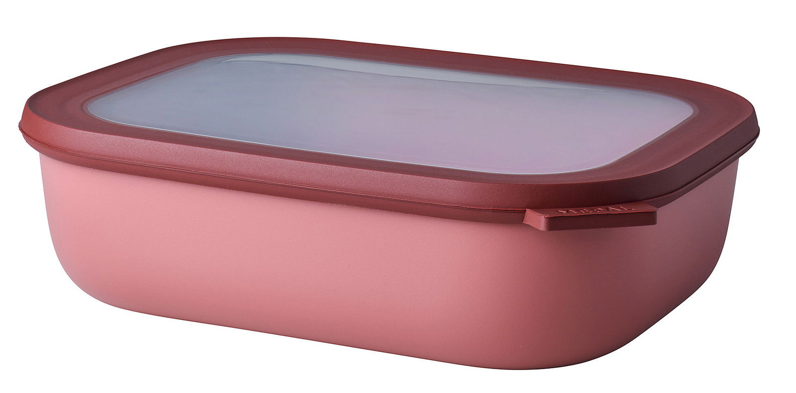 Mepal Multischüssel Vivid Mauve CIRQULA Rechteckige Multischüssel in Vivid Mauve mit transparentem Deckel, seitliche Perspektive