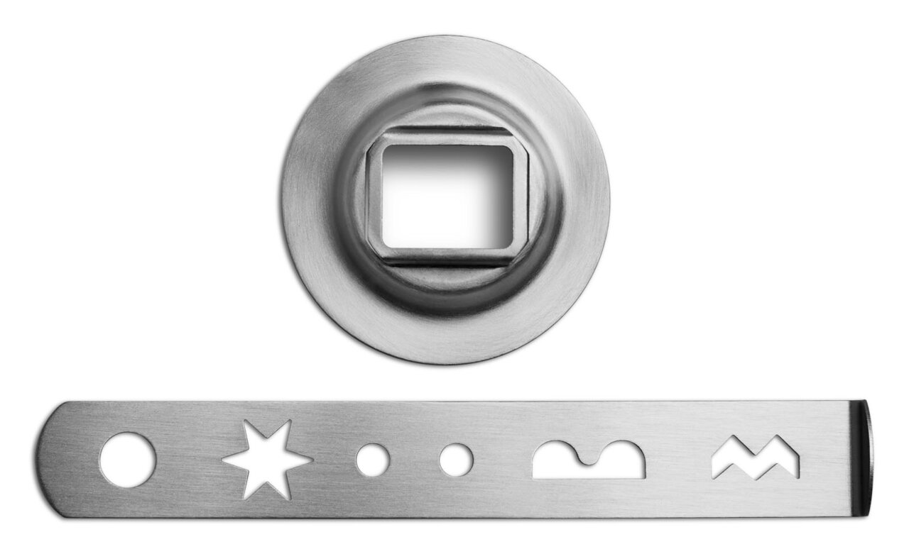 Spritzgebäckvorsatz aus Edelstahl mit verschiedenen Formen, Draufsicht