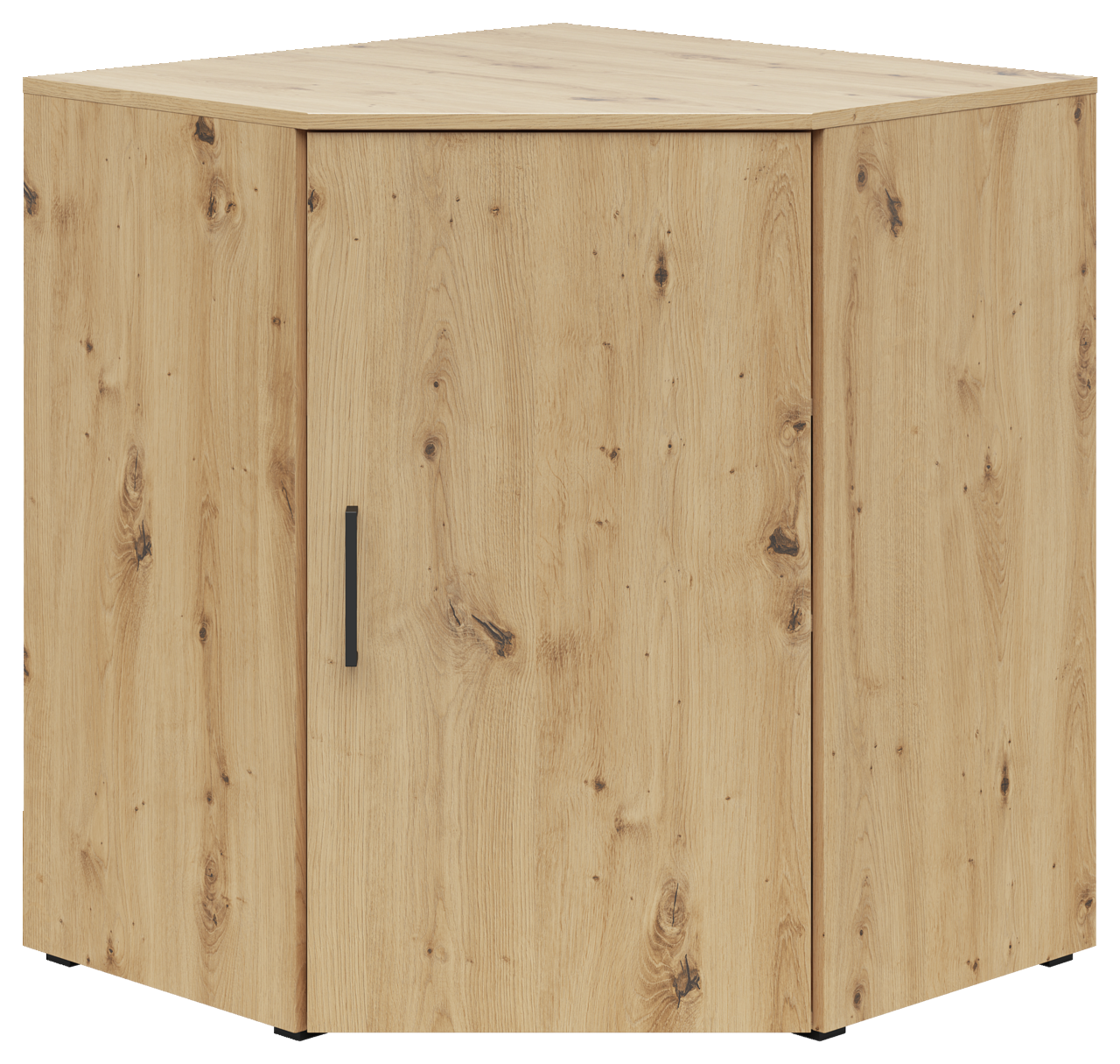 Eckkommode aus hellem Holz mit sichtbarer Maserung, Frontansicht