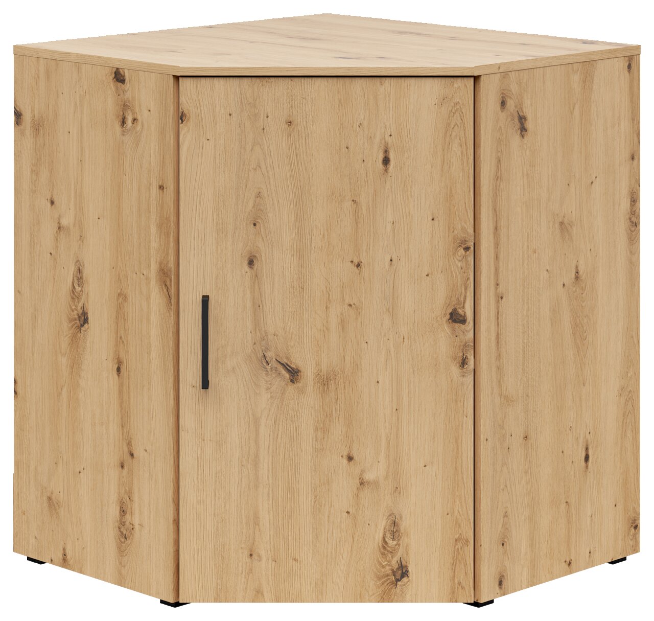 Eckkommode aus hellem Holz mit sichtbarer Maserung, Frontansicht