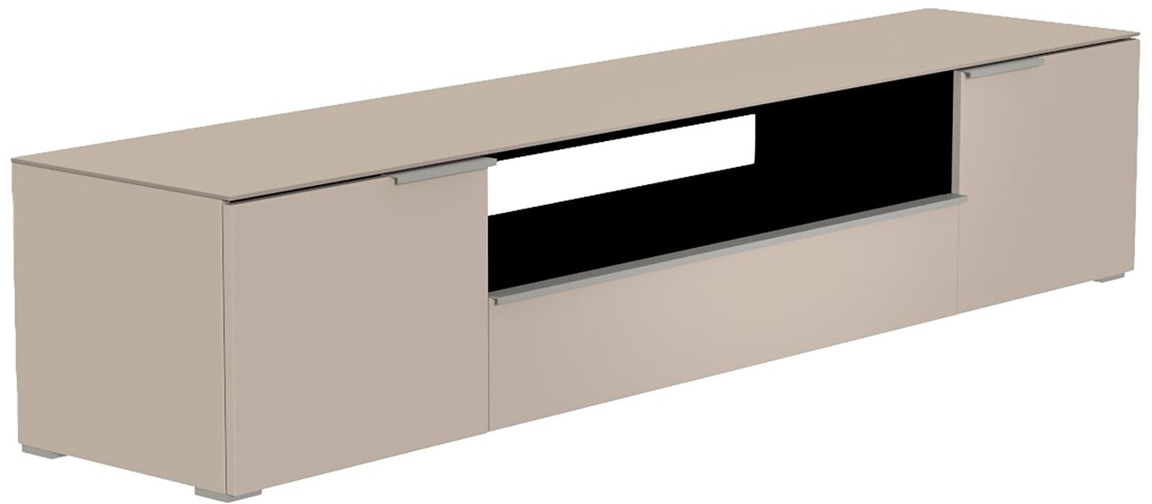 Moderano XL TV-Lowboard BORMIO Beiges XL TV-Lowboard mit zwei Türen und offenem Fach, seitliche Perspektive