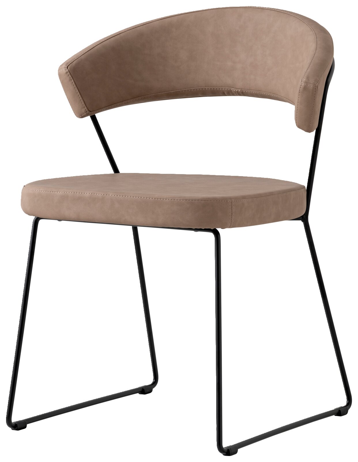 Moderner Connubia Stuhl NEW YORK mit braunem Sitz und Rückenlehne aus Leder, schwarzem Metallgestell, seitliche Perspektive