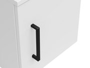 Weißer Aufsatzschrank mit schwarzem Griff, seitliche Perspektive