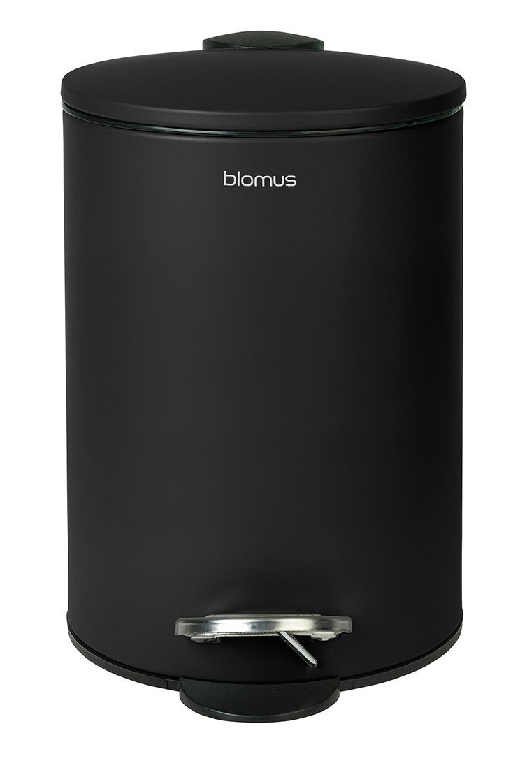 blomus Treteimer TUBO Schwarzer Treteimer TUBO von vorne mit Fußpedal und Deckel.