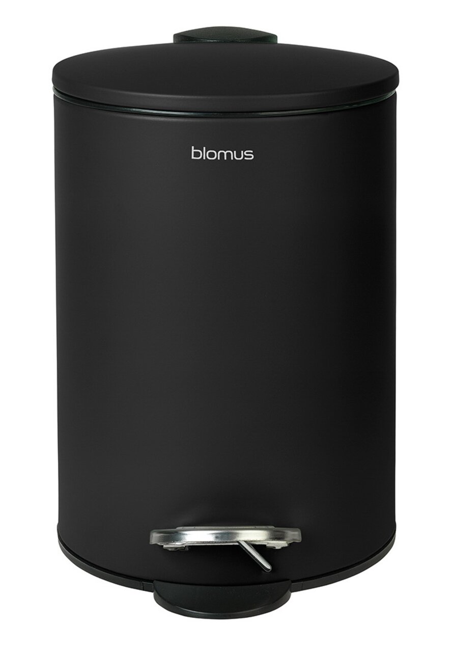 blomus Treteimer TUBO Schwarzer Treteimer TUBO von vorne mit Fußpedal und Deckel.