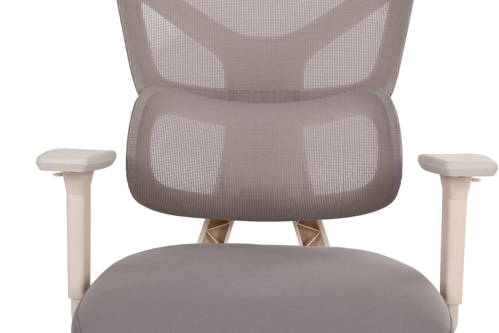 Novel Drehstuhl ROLF Ergonomischer Bürostuhl mit atmungsaktiver Mesh-Rückenlehne, gepolsterter Sitzfläche und Armlehnen in Grau/Beige, Frontansicht