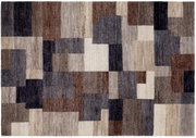 Moderner Wollteppich mit geometrischem Muster in verschiedenen Brauntönen, Draufsicht