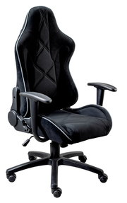 Schwarzer Gaming-Stuhl mit ergonomischem Design, seitlicher Perspektive