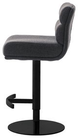 Grauer Barstuhl mit gepolsterter Sitzfläche und Rückenlehne, seitliche Ansicht