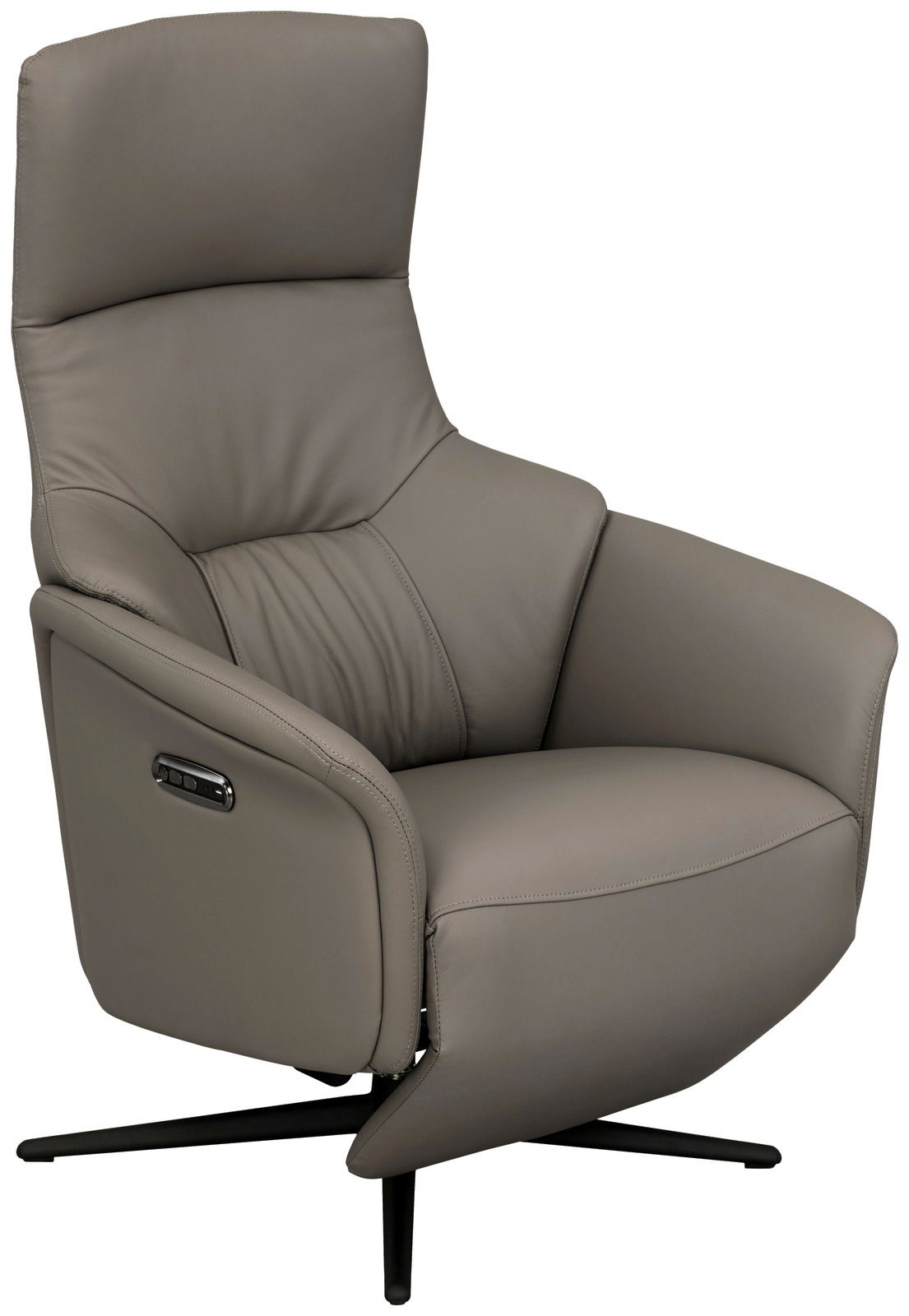 XORA Relaxsessel MORITZ Moderner Relaxsessel in grauem Leder mit seitlichen Bedienelementen, seitliche Perspektive