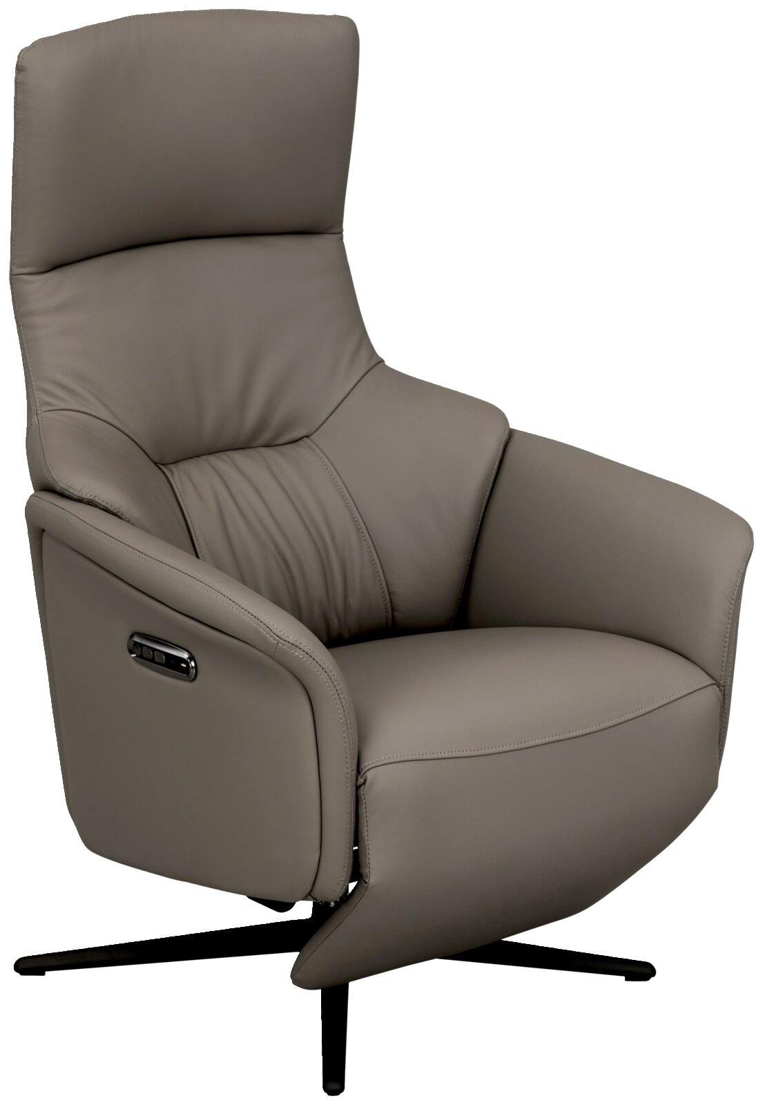 XORA Relaxsessel MORITZ Moderner Relaxsessel in grauem Leder mit seitlichen Bedienelementen, seitliche Perspektive