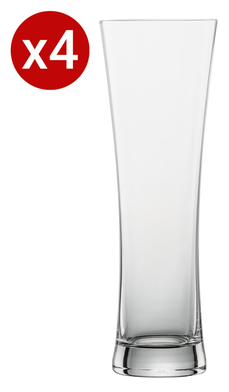 SCHOTT ZWIESEL 4-tlg. Weizenbiergläser Set BEER BASIC Weizenbierglas aus klarem Glas, frontal abgebildet, im 4er-Set
