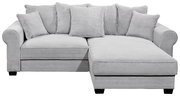 Graues Ecksofa mit mehreren Kissen, Vorderansicht
