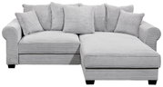Graues Ecksofa mit mehreren Kissen, Vorderansicht