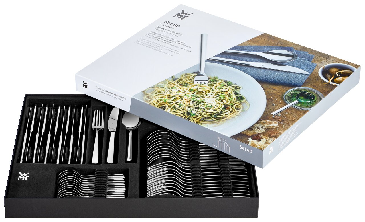 WMF Besteckset Boston 60-teilig in geöffneter Verpackung, Draufsicht