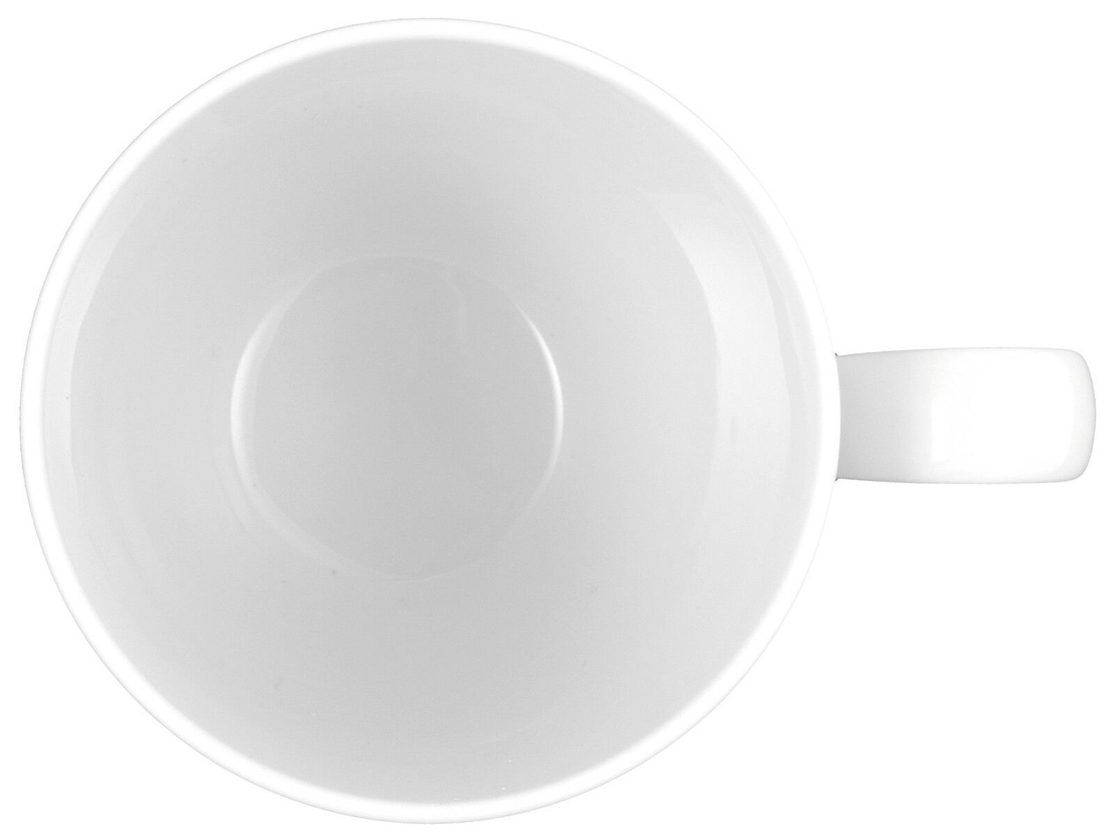 Weiße Tasse mit Henkel, von oben betrachtet