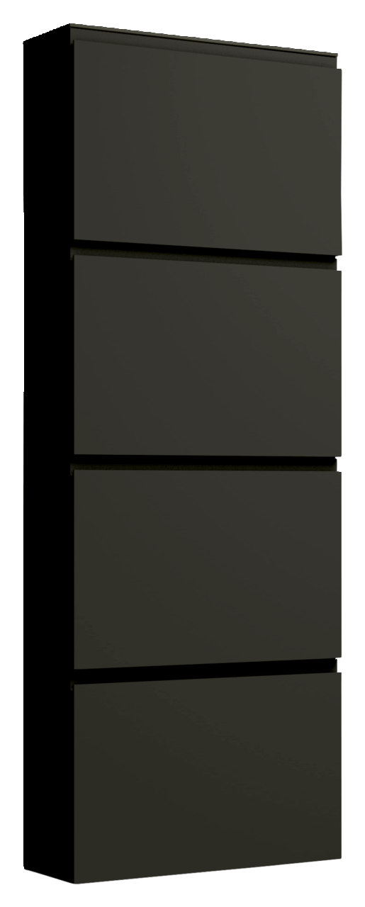 Moderano Hängeschuhschrank LECCO Schwarzer Hängeschuhschrank mit vier Klappen, seitliche Perspektive