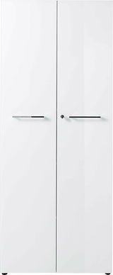 Weißer Aktenschrank mit zwei Türen und silbernen Griffen, Frontalansicht