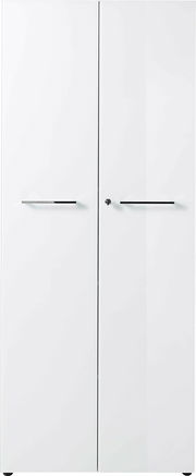 Weißer Aktenschrank mit zwei Türen und silbernen Griffen, Frontalansicht