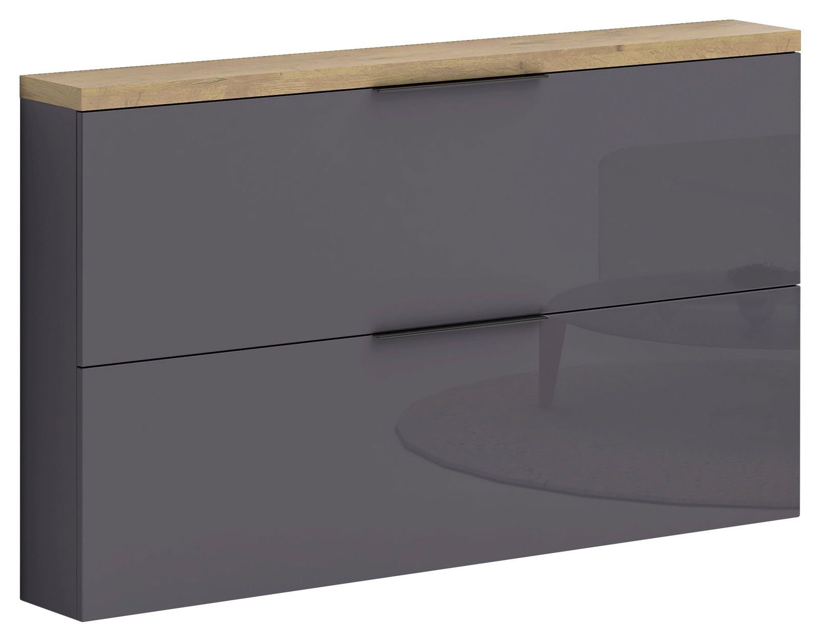 XORA Hängeschuhschrank IDEA ANTHRAZIT Moderner Hängeschuhschrank mit zwei Klappen in dunklem Grau und Holzoberfläche, seitliche Perspektive