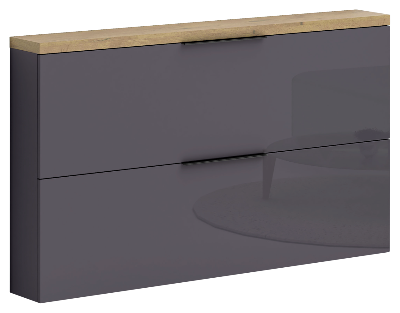 XORA Hängeschuhschrank IDEA ANTHRAZIT Moderner Hängeschuhschrank mit zwei Klappen in dunklem Grau und Holzoberfläche, seitliche Perspektive