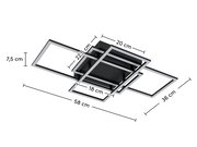 Moderne LED-Deckenleuchte mit geometrischem Design, seitliche Perspektive, Maße: 58 cm x 36 cm x 7,5 cm.