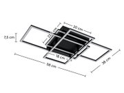 Moderne LED-Deckenleuchte mit geometrischem Design, seitliche Perspektive, Maße: 58 cm x 36 cm x 7,5 cm.