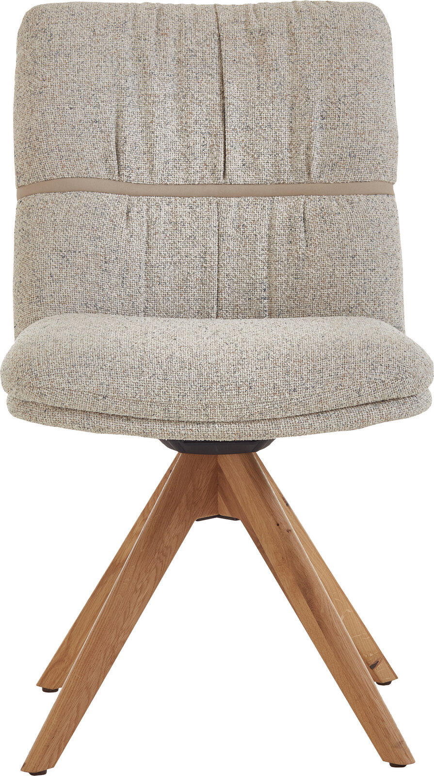 Valdera Stuhl TREVISO Gepolsterter Polsterstuhl in hellbeigem Strukturstoff mit hoher Rückenlehne und Holz-Drehkreuzgestell, Frontansicht