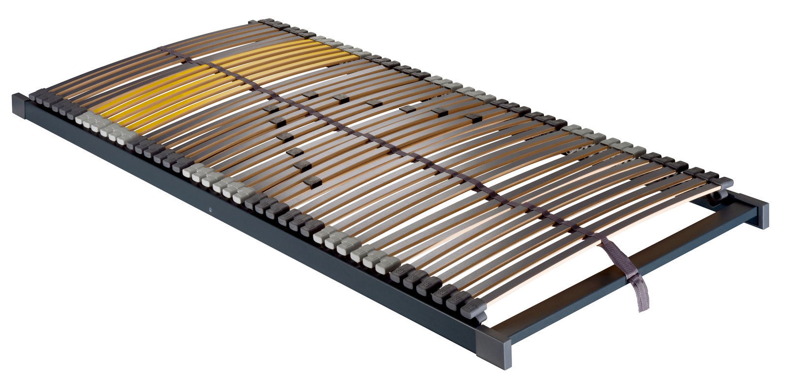 Novel Federholzrahmen NV SOLVIT Federholzrahmen 100x220 NV in seitlicher Perspektive, zeigt die gebogenen Holzlatten und die stabilen Rahmenkonstruktion.