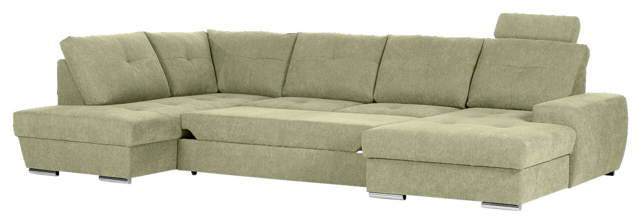 Grünes Ecksofa mit Ottomane, Ansicht von vorne rechts
