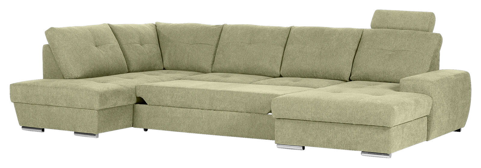 Grünes Ecksofa mit Ottomane, Ansicht von vorne rechts