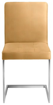 Beige cantileverstoel, vooraanzicht, met metalen frame